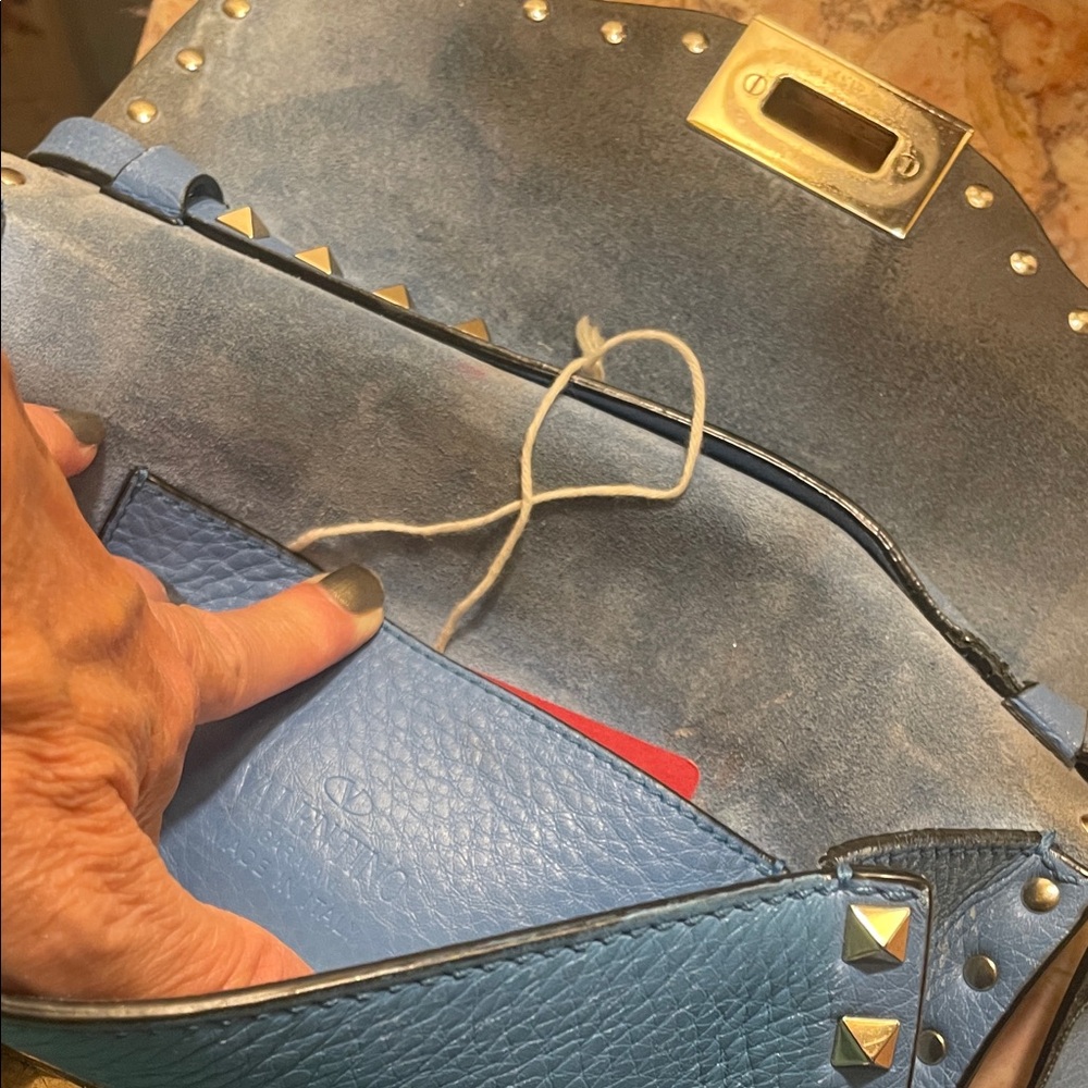 Authentic Valentino Garavani used Blue Studded Crossbody Bag - Picture 7 of 16